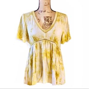 Tie dye yellow peplum blouse